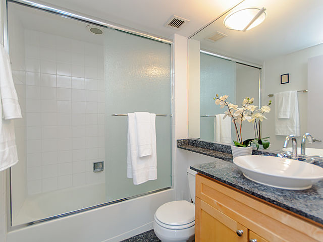 61 West 15th Street, Unit 607 Chicago, IL 60605 - Photo 17 of 23 a bathroom with a granite countertop sink toilet and shower