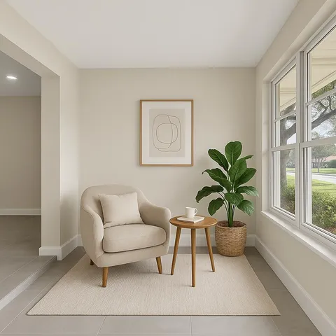 an empty room with windows