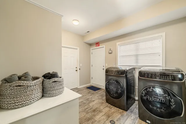 a storage room with washer and dryer