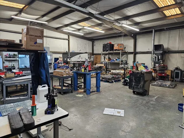 a view of a storage room with racks