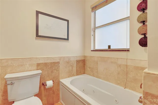 a bathroom with a toilet and a bathtub