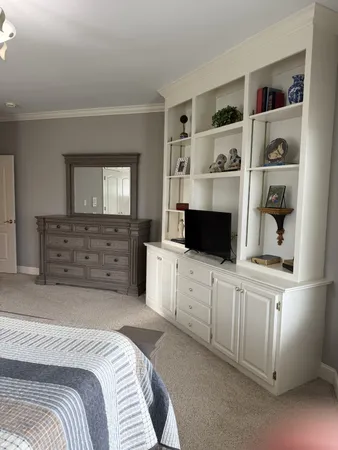 a bed room with a bed and a television