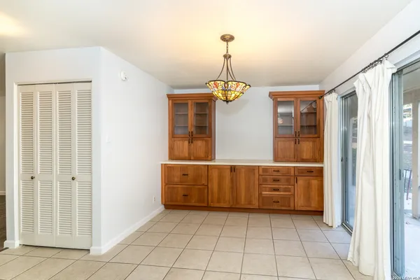 a view of dining room with wooden floor
