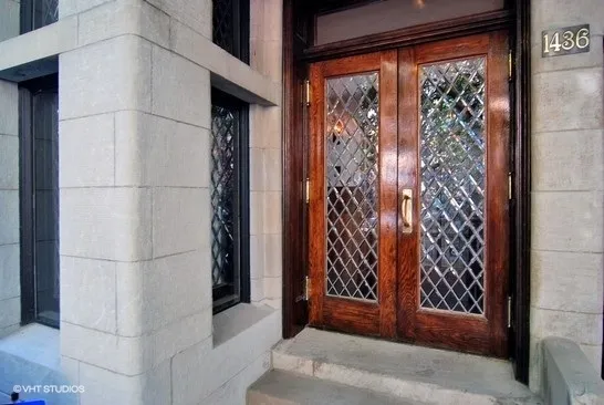 a view of a door and glass door