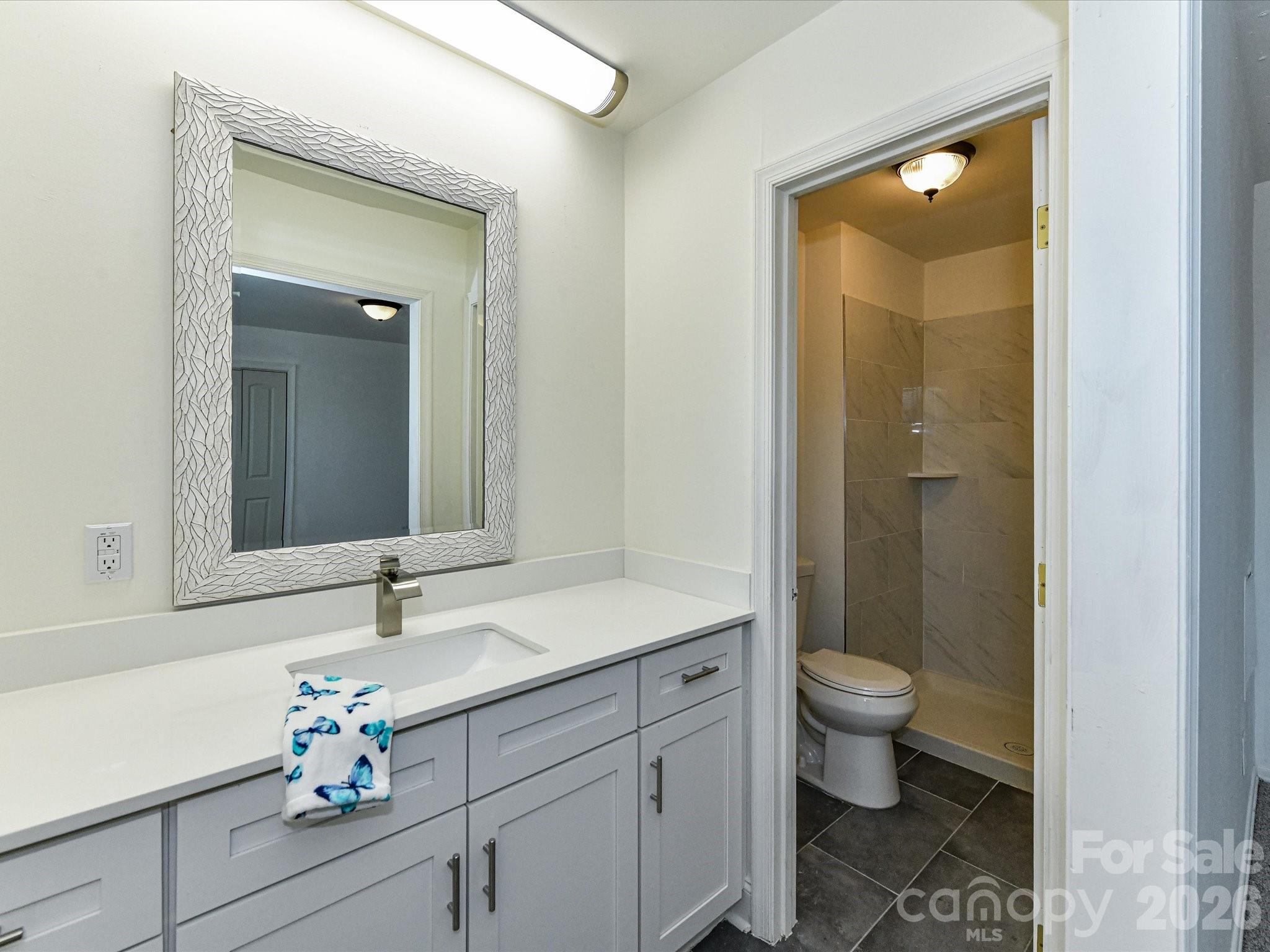 8322 Knights Bridge Road Charlotte, NC 28210 - Photo 26 of 37 a bathroom with a sink a toilet and a mirror