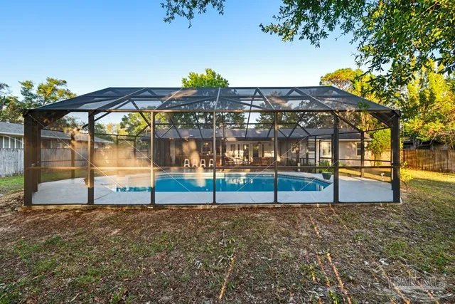 a outdoor view with a swimming pool