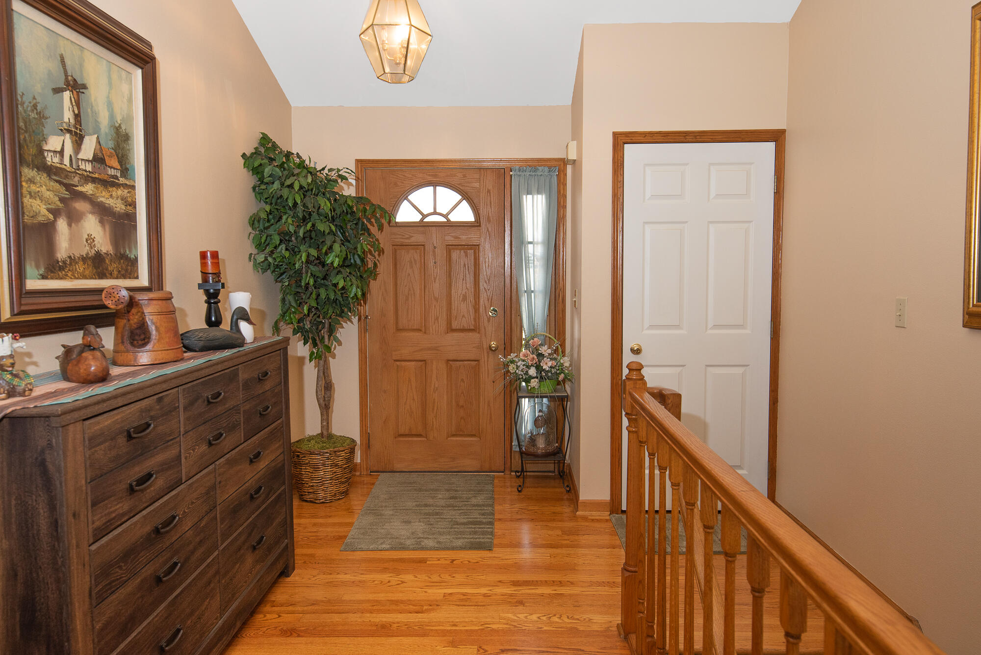 6423 Anforest Lane Mount Pleasant, WI 53406 - Photo 5 of 31 Hallway front entrance with hardwood floors with stairs to lower level