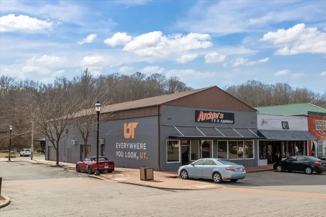 a front view of a building with street