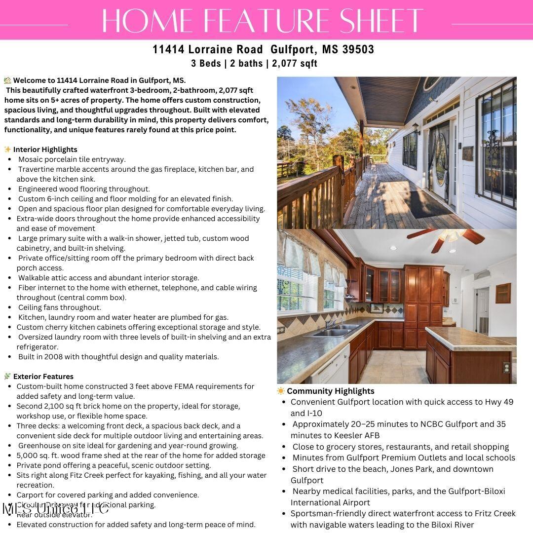 11414 Lorraine Road Gulfport, MS 39503 - Photo 3 of 84 11414 Lorraine Rd.- Home Feature Sheet