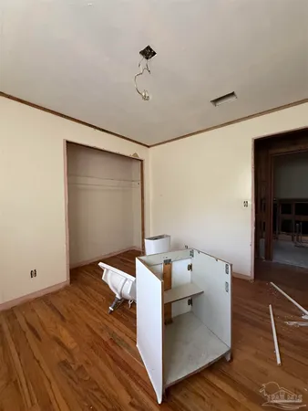 a workspace with wooden floor