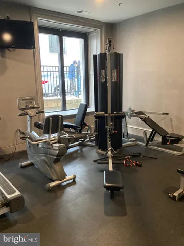a view of a room with gym equipment