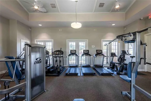 a view of a room with gym equipment