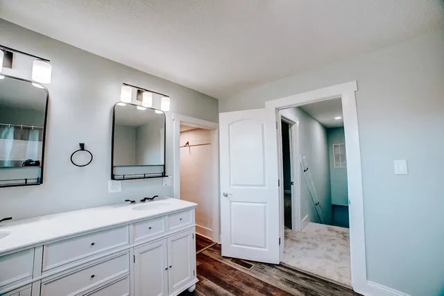 a view of small space with racks on the wall