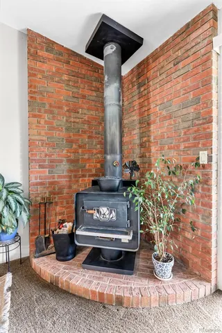 a view of a fireplace with an outdoor space