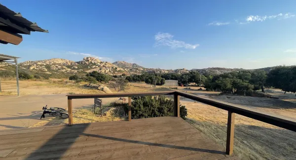 a view of a terrace with sitting area