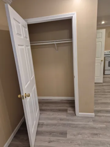 a view of an empty walk in closet