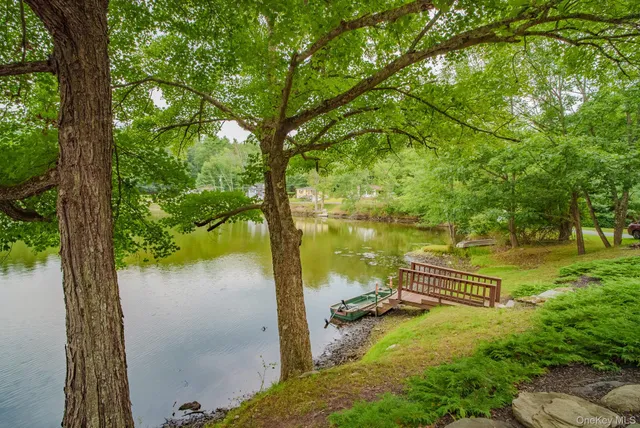 a view of a lake with a large trees