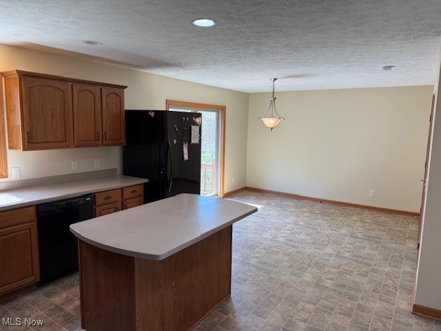 6020 Factor Road Southwest Sherrodsville, OH 44675 - Photo 4 of 39 Kitchen with black appliances, baseboards, a textured ceiling, and light countertops