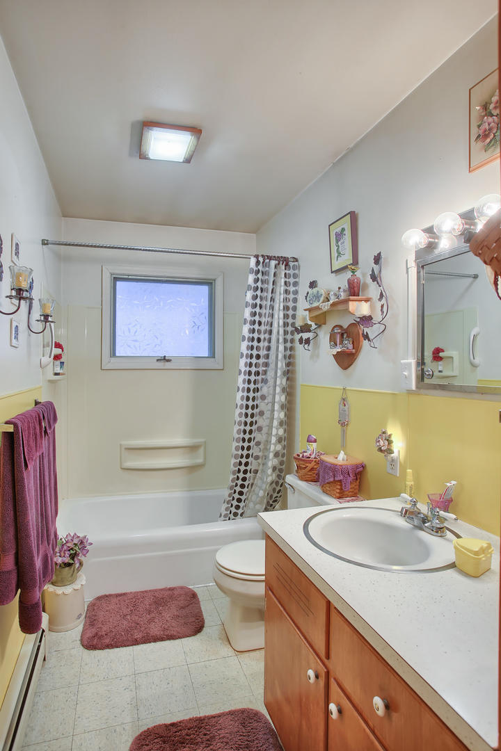 408 Kyle Street Ogden, IL 61859 - Photo 18 of 24 a bathroom with a sink a toilet and shower curtain