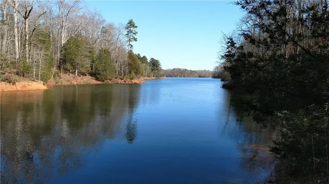 a view of lake with green space