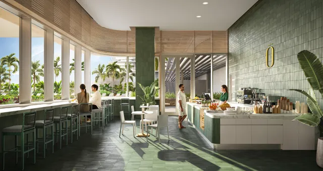 a living room with furniture and floor to ceiling windows