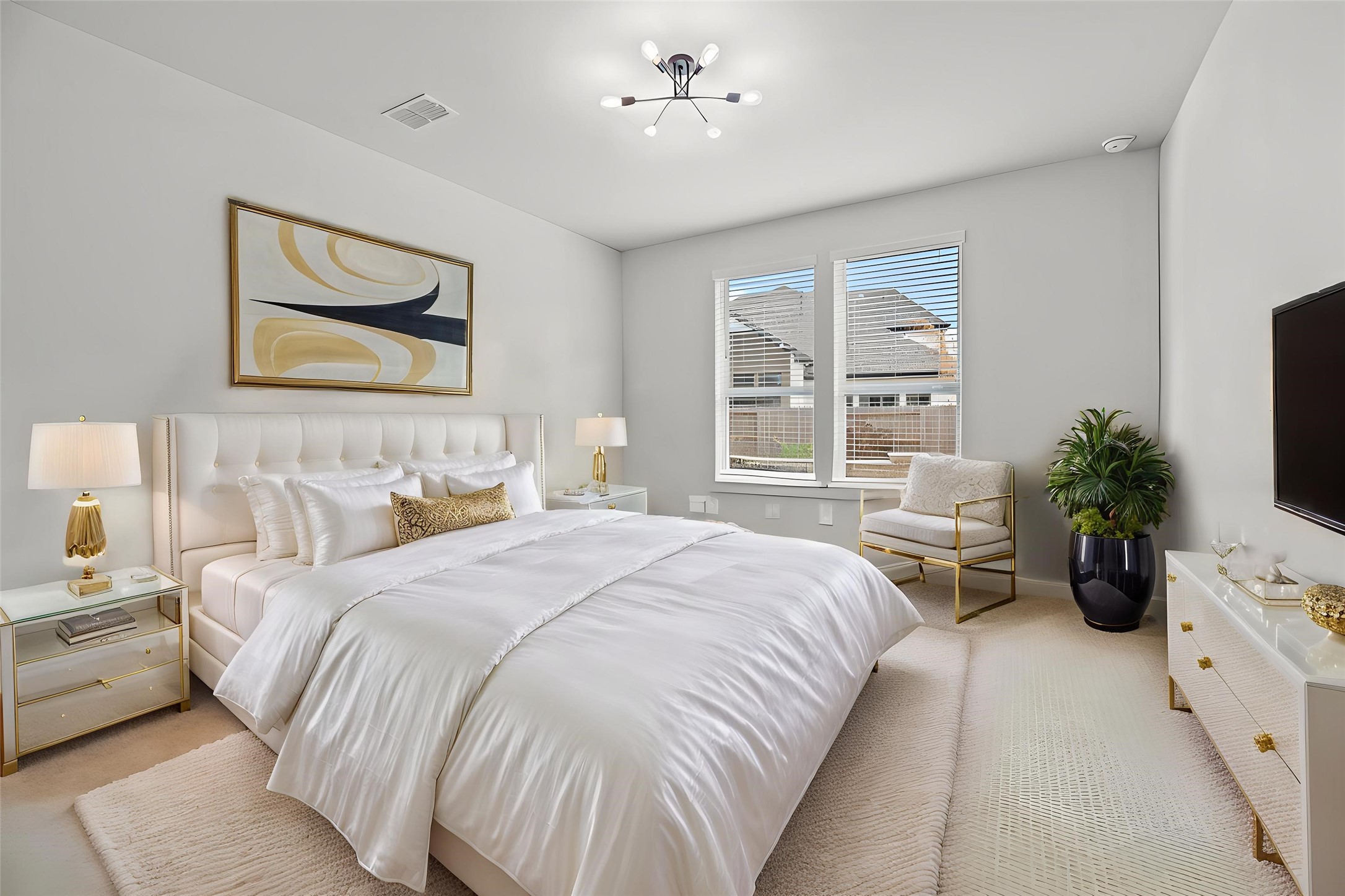 30155 GOLD FINCH Place Fulshear, TX 77441 - Photo 12 of 26 The primary bedroom offers a comfortable and private retreat, featuring large windows and convenient direct access to its en-suite bath. Virtually staged so you can imagine the possibilities.