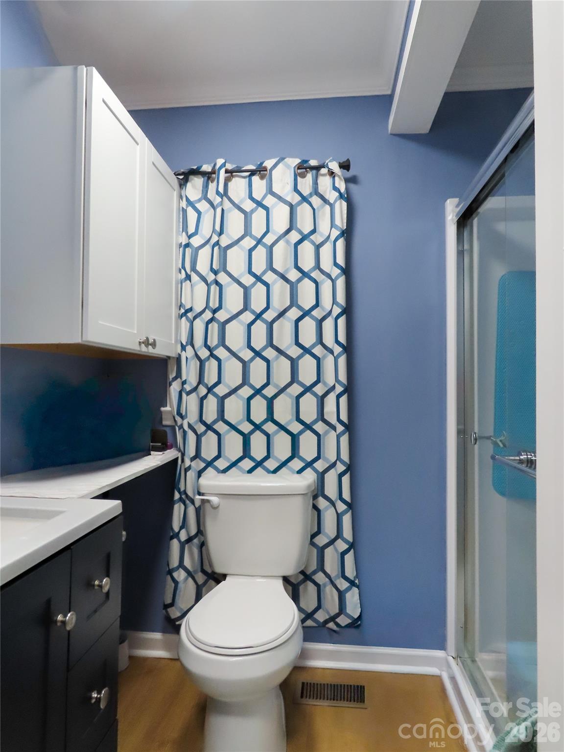 214 West Springs Street Lancaster, SC 29720 - Photo 23 of 33 a bathroom with a toilet and a shower curtain
