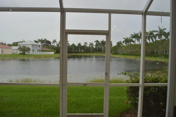 a view of a lake from a window
