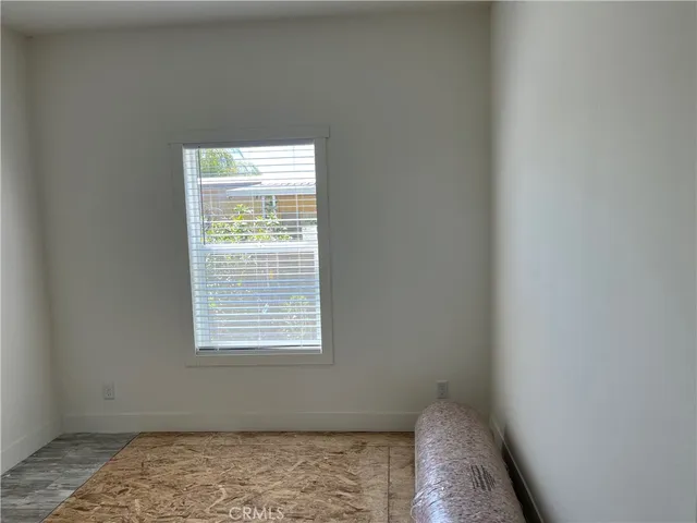 a view of a small space with a window