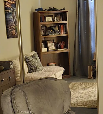 a bedroom with a bed and closet