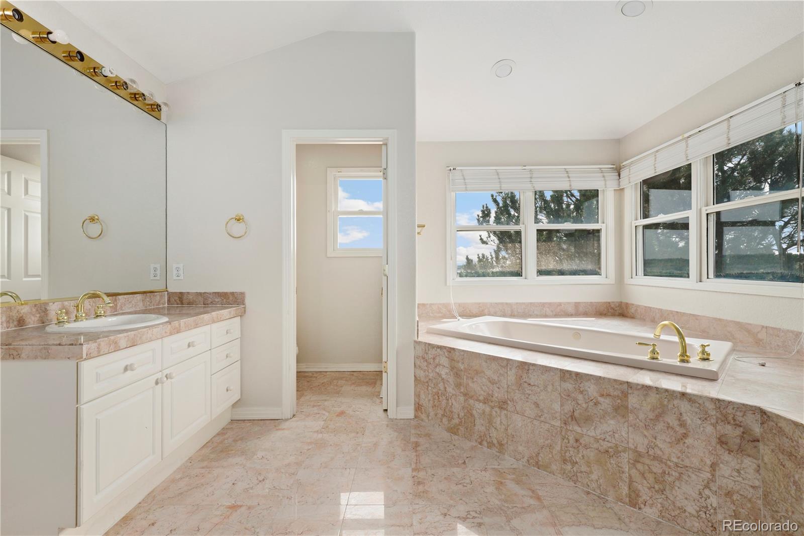 5662 South Nome Street Englewood, CO 80111 - Photo 35 of 47 a spacious bathroom with a granite countertop tub sink and mirror
