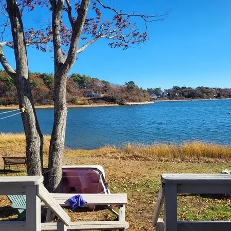a view of a lake with a outdoor space
