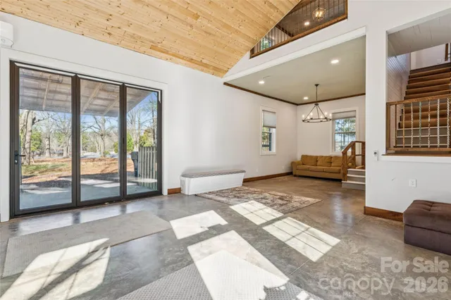 a view of a livingroom with a large window