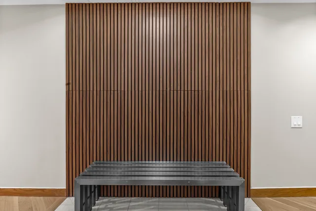 a view of a black and white wall