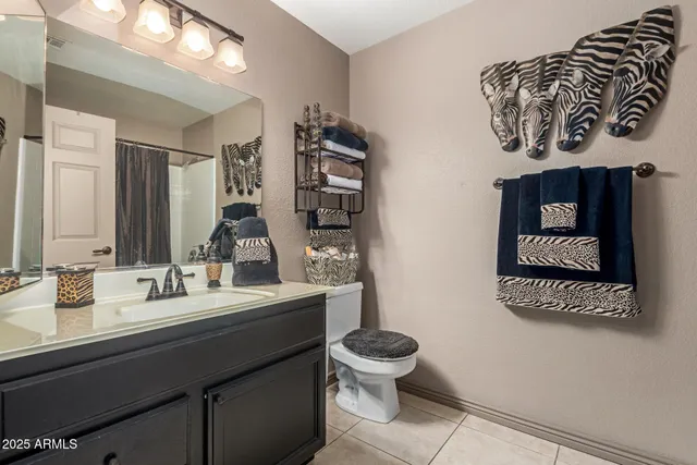 a bathroom with a sink mirror vanity and toilet