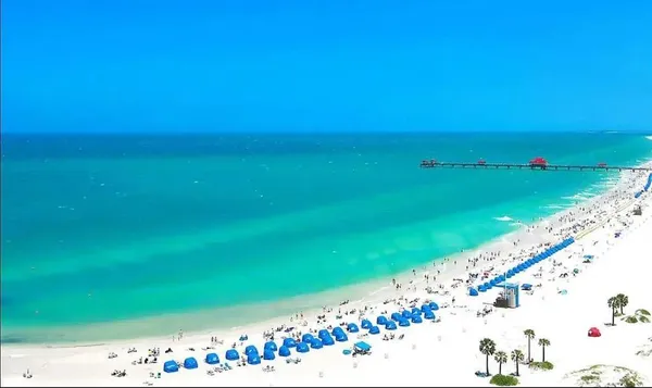 a view of a beach with an ocean