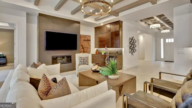 a room with pool table and windows