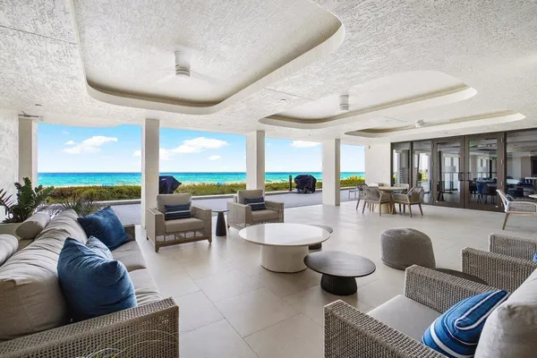 an aerial view of a backyard