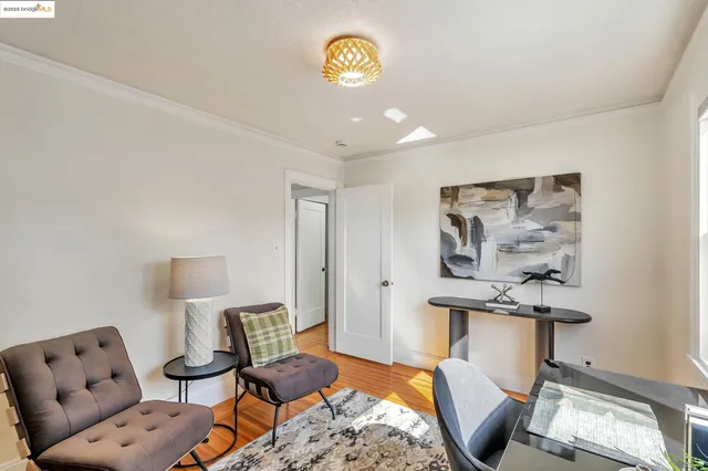 a workspace with furniture and lamp