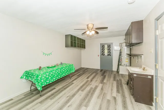 a view of a chandelier in an empty room