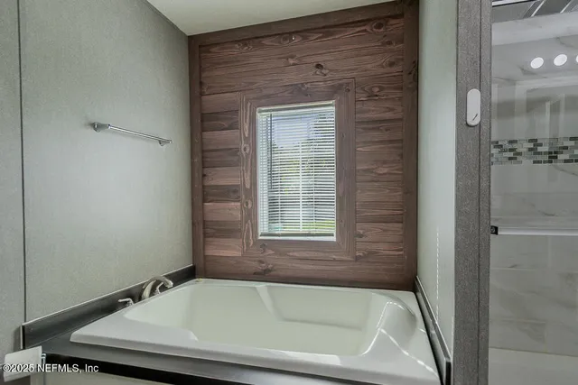 a bathroom with a bathtub