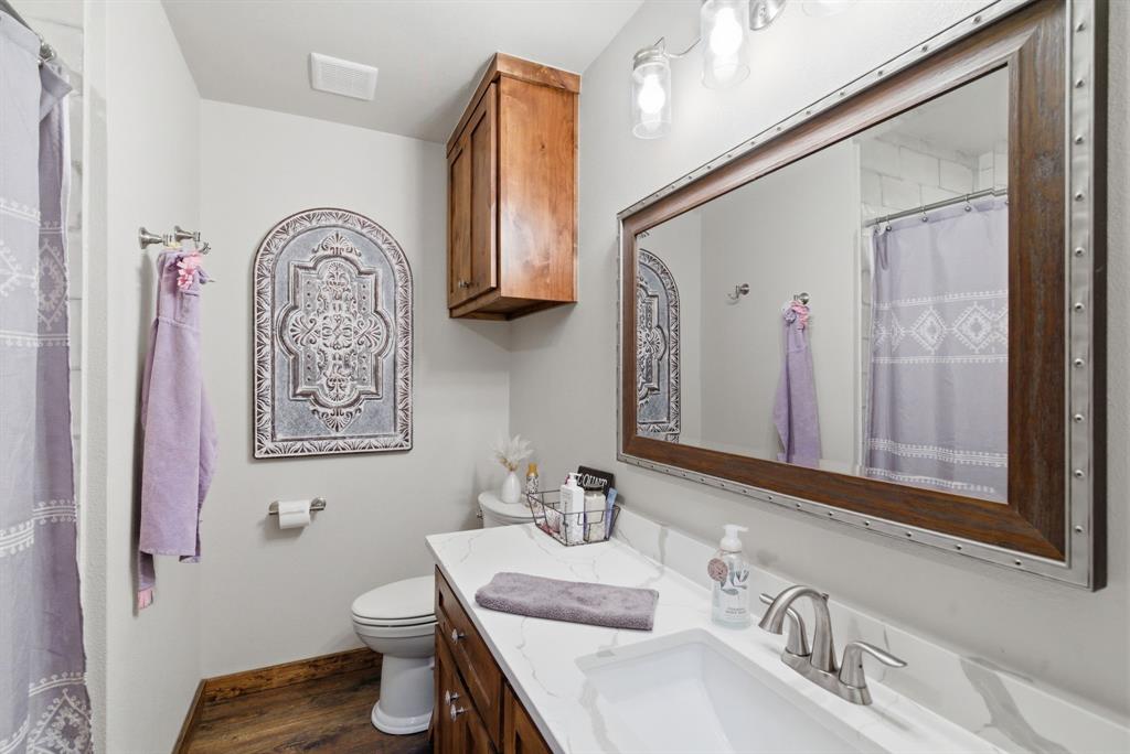 187 County Road 4195 Decatur, TX 76234 - Photo 24 of 40 a bathroom with a sink vanity mirror and toilet