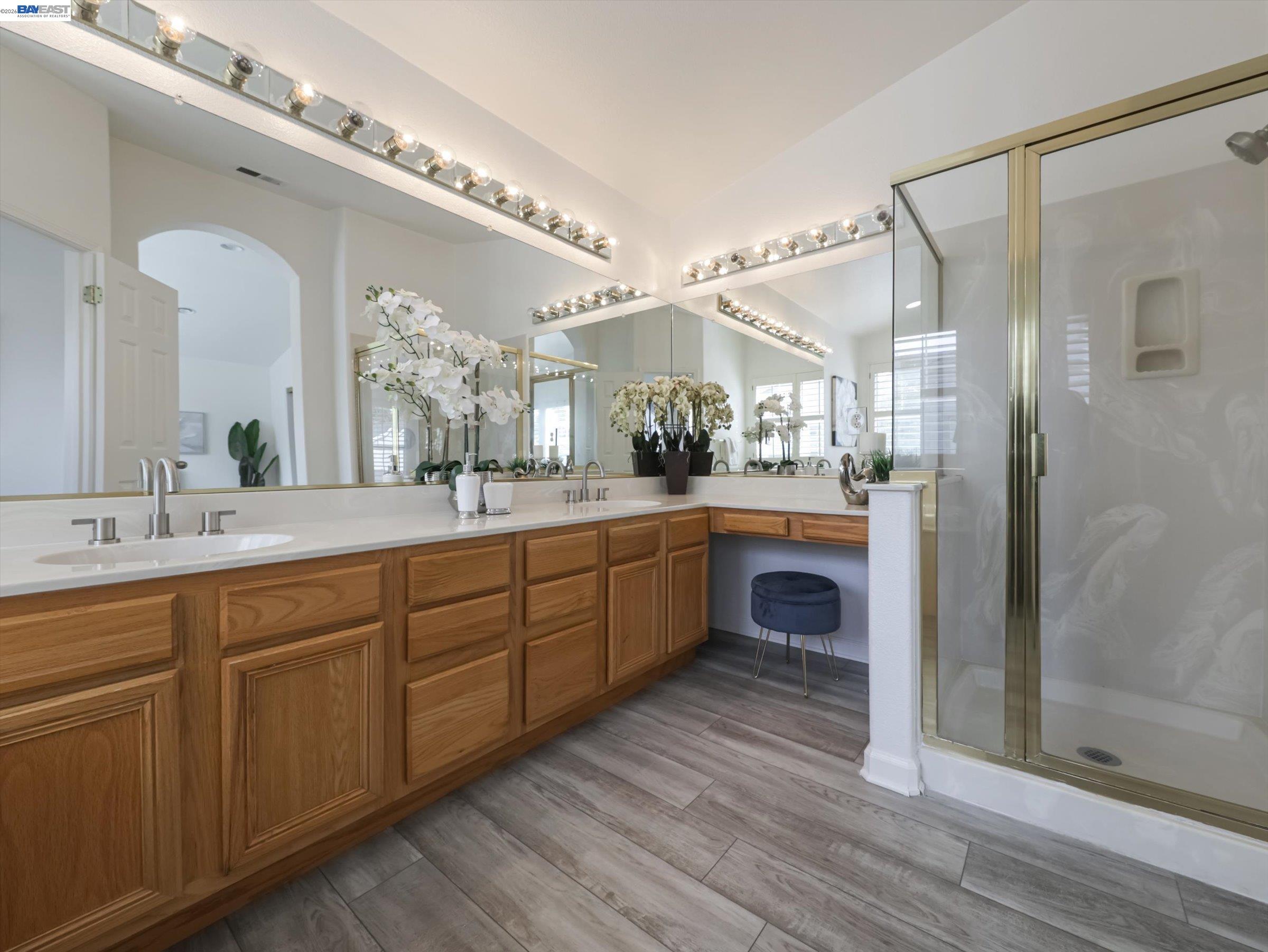326 I Street Fremont, CA 94536 - Photo 21 of 40 a spacious bathroom with a double vanity sink a mirror and a shower
