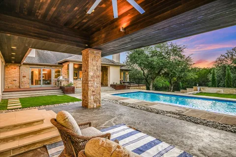 an outdoor space with swimming pool