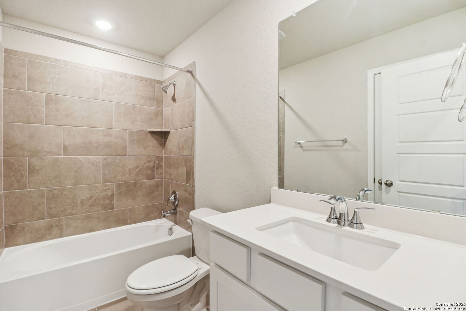 114 Dakota Ridge Cibolo, TX 78108 - Photo 16 of 39 a bathroom with a bathtub shower sink vanity mirror and toilet