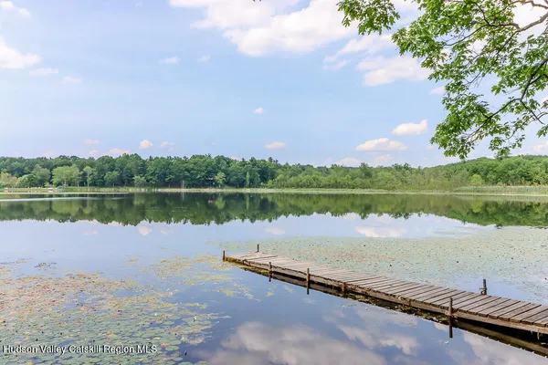 a view of a lake with a large trees
