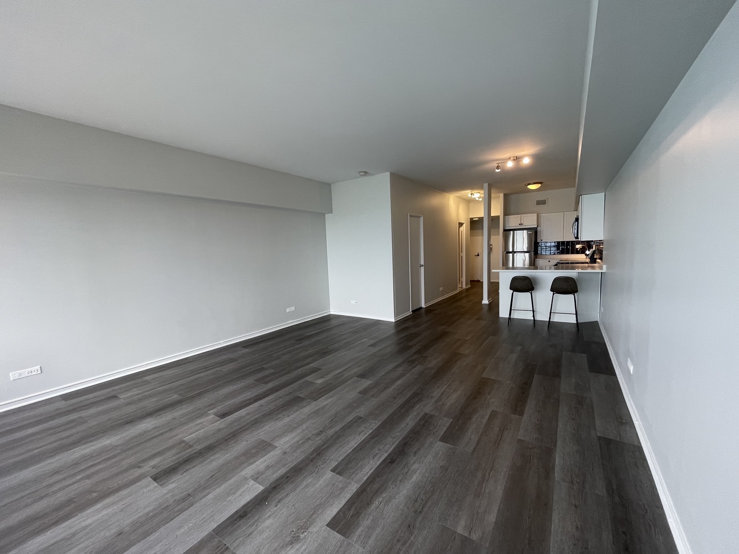 175 East Delaware Place, Unit 5004 Chicago, IL 60611 - Photo 11 of 17 a view of a kitchen with dining space and wooden floor