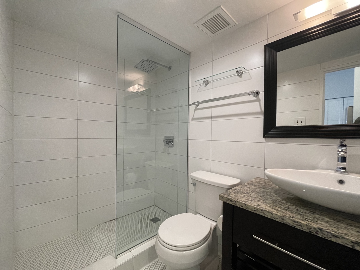 175 East Delaware Place, Unit 5004 Chicago, IL 60611 - Photo 13 of 17 a bathroom with a granite countertop sink a toilet and shower