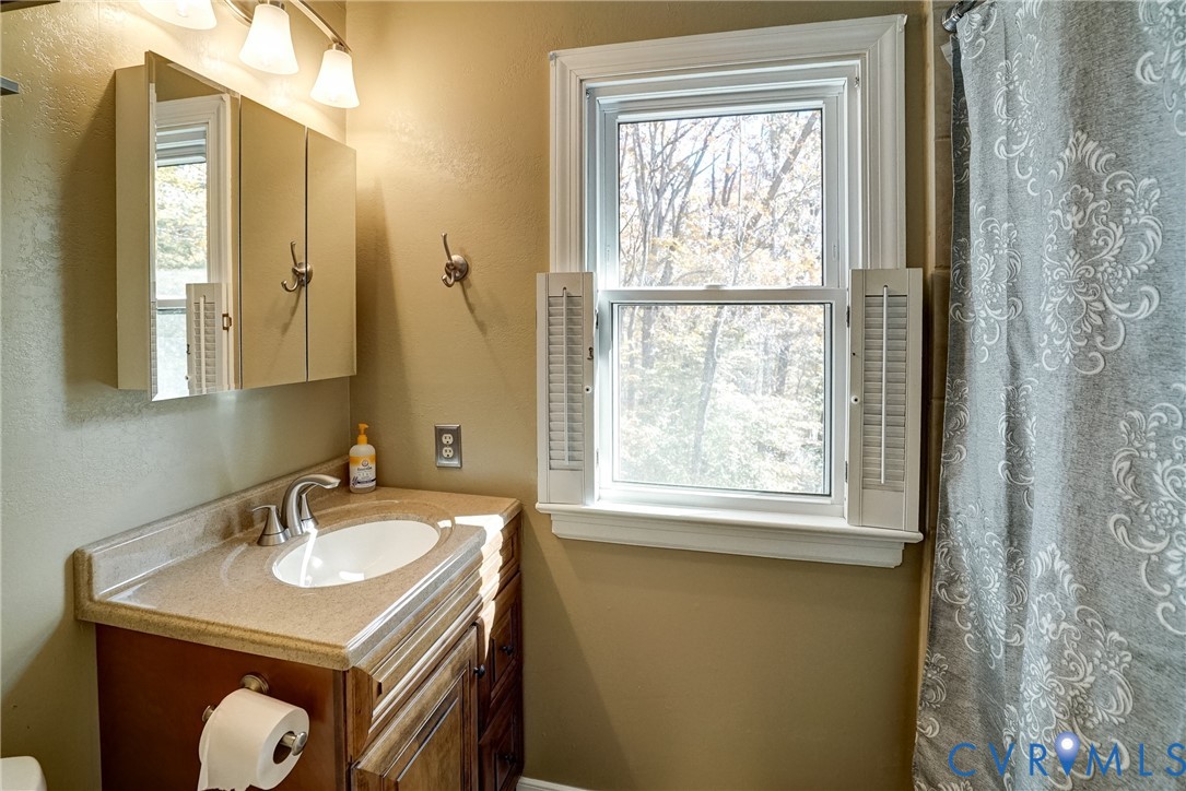 1253 Cardwell Road Crozier, VA 23039 - Photo 48 of 50 a bathroom with a sink a mirror and a window