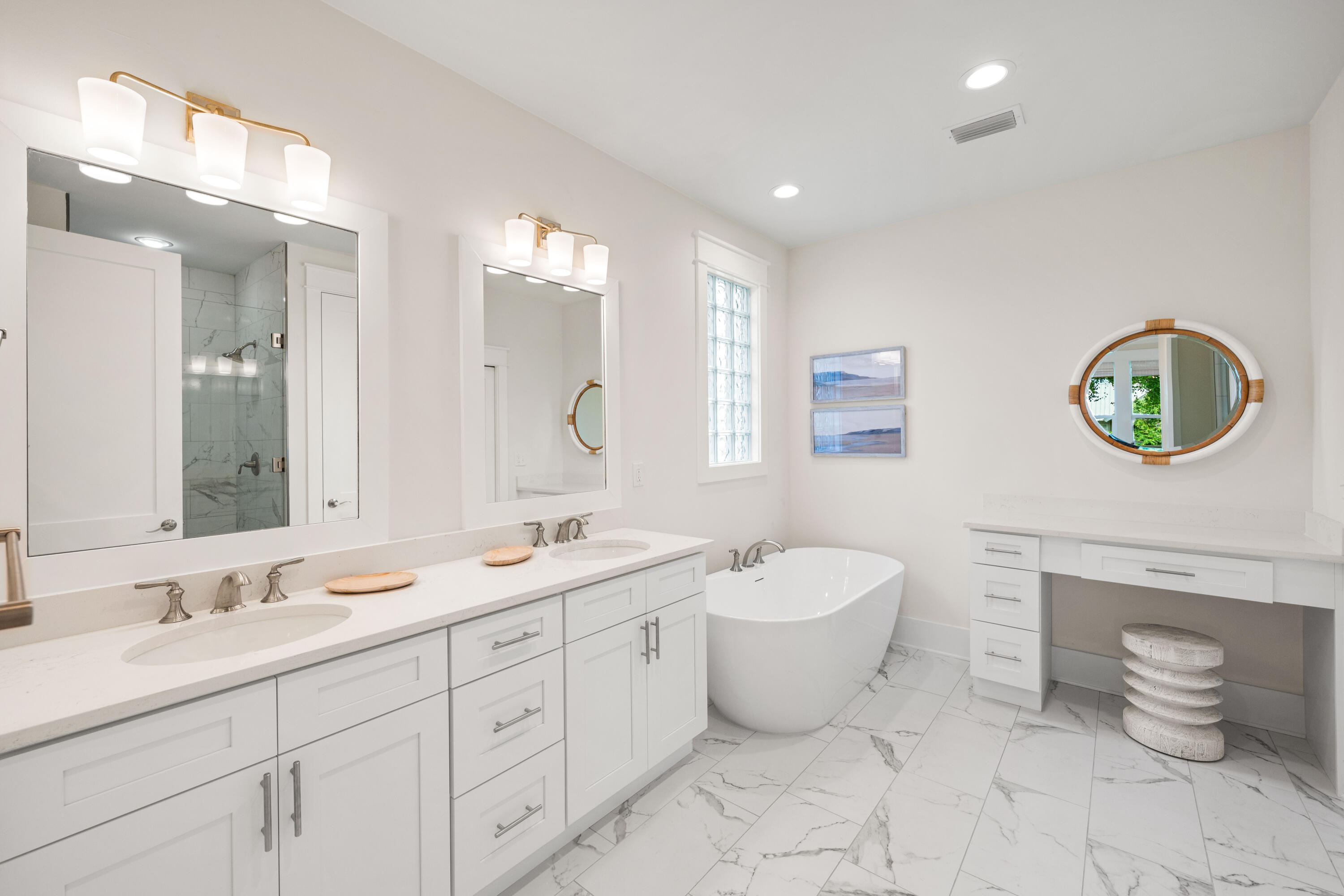 24 Barefoot Ln Inlet Beach Inlet Beach, FL 32461 - Photo 33 of 56 a spacious bathroom with a double vanity sink mirror and bathtub